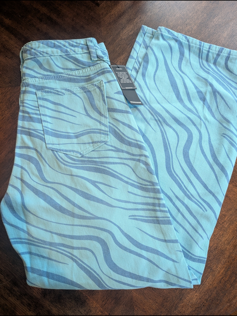 Blue Wave Print Wide-Leg Jeans